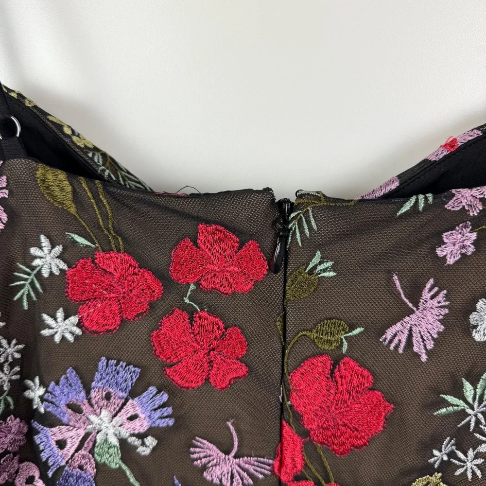Dress the Population Black Floral Midi Dress with Red and Pink Embroidery - Picture 8 of 16